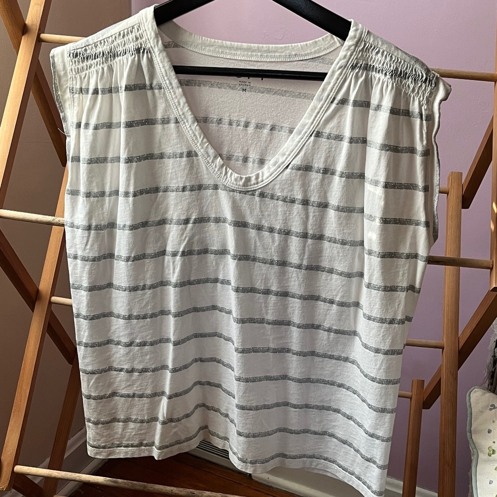 Loft white and silver striped sleeveless tee